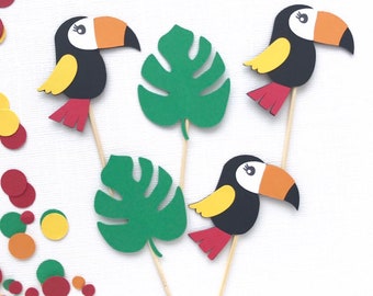 Toucan Cupcake Toppers, Tropical Birds Party Decor, Jungle Bird Party Decorations, Toucan Party Theme