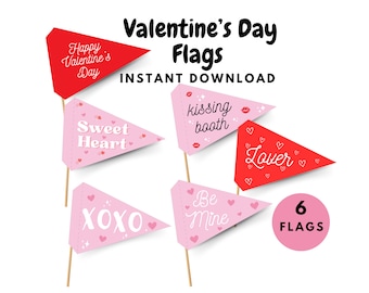 Valentine's Printable Pennant Flag, Digital Download, Instant Party Decorations Props, Valentine Kid Pennant, Be My Valentine Flag