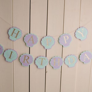Happy Birthday Banner, Mermaid Party Decor, Under The Sea, Under the Water First Birthday, Photo Prop, Sea Shell Banner, Cake Smash