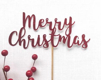 Merry Christmas Glitter Cake Topper: Holiday Party Decor