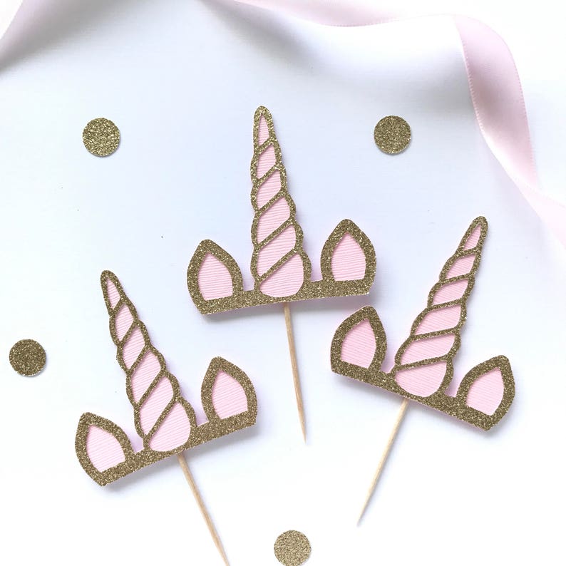 Unicorn Cupcake Toppers Unicorn Horn Party Decor Girls Etsy