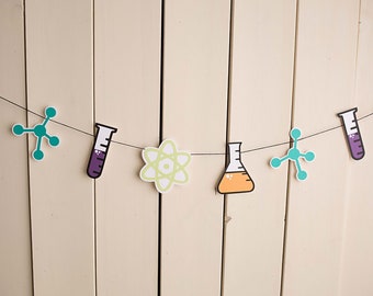 Science Birthday Party Garland - Mad Scientist Party Decor - Science Lab Paper Garland -physics Party Theme