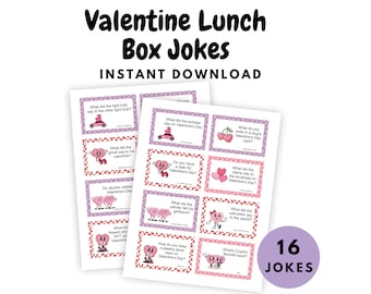 Valentine's Day Lunch Box Jokes, Printable PDF, Valentine's Lunch Notes, Lunch Box Cards, School Lunch Ideas