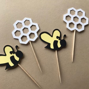 12 ct Bee Cupcake Toppers, Bee Birthday Party Decor, baby shower, Bee Decorations, First Birthday, bumblebee. honeycomb, what will it bee