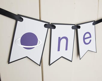 Galaxy First Birthday Highchair Banner: Outer Space Party Decor
