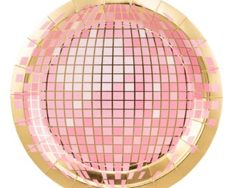 Pink & Gold Disco Ball Plates,  My first rodeo, man i feel like I'm one, lets go girls, Space Cowgirl, Pony Party, Bachelorette Party