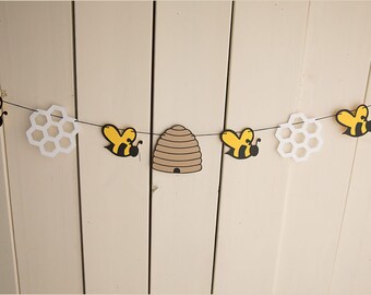 Bee Garland, Baby Shower Party Decor, First Birthday Party Theme, Honeycomb, Bee Hive, What will it be, bumblebee, sweet as can bee