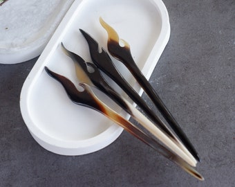 Genuine Buffalo Horn, Fire Natural Horn Hair Forks for Women, Daughter, Grandma, Cute Sticks for Buns, Hair Accessories - H034