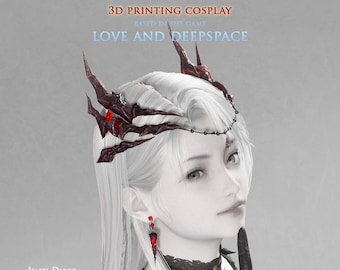 Crown and Earrings Scarlet Passion 3D printing Love and Deepspace cosplay