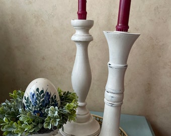 Set of 3 refinished wooden candleholders.