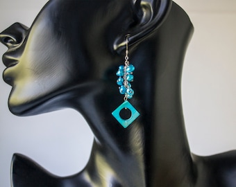 Blue Shell Drop Earrings: Turquoise Pearl Statement Jewelry