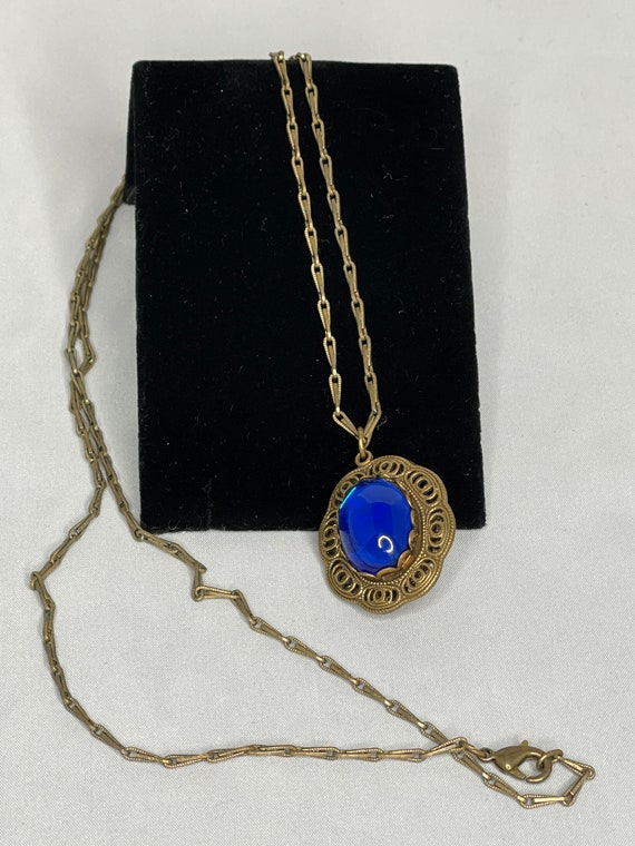 Vintage Brass and Blue Cabochon Necklace