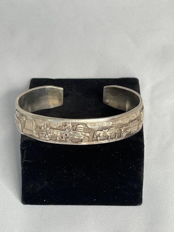 Native American story Teller silver cuff - image 1