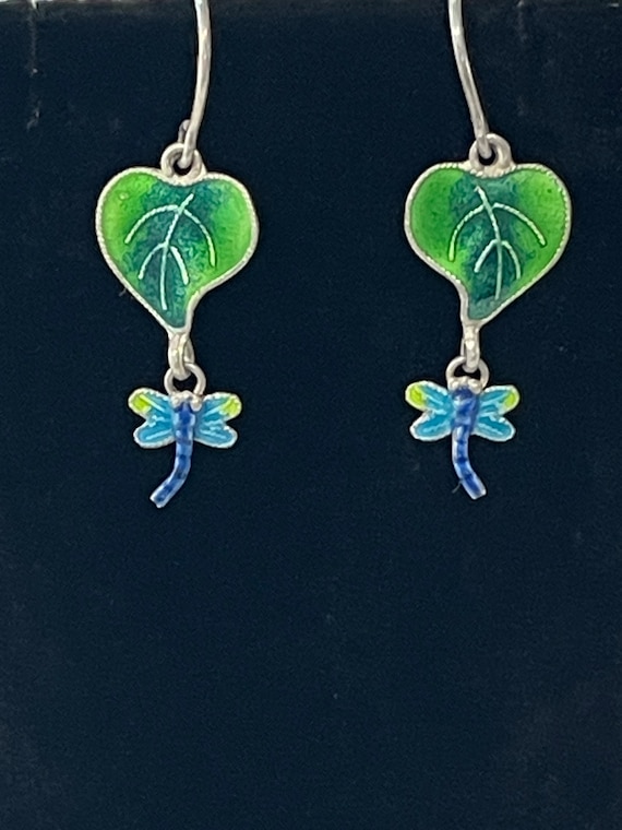 Enamel & leaf dragonfly earrings
