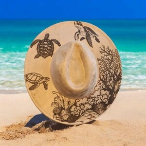 Hand-Illustrated Coral Wide-Brim Felt Hat Coral Corral I Raffia Sun Hat with UPF 50+ | Eric Javits main image 4