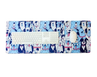 Blue Happy Dogs Print Mousepad: Large Neoprene Desk Mat