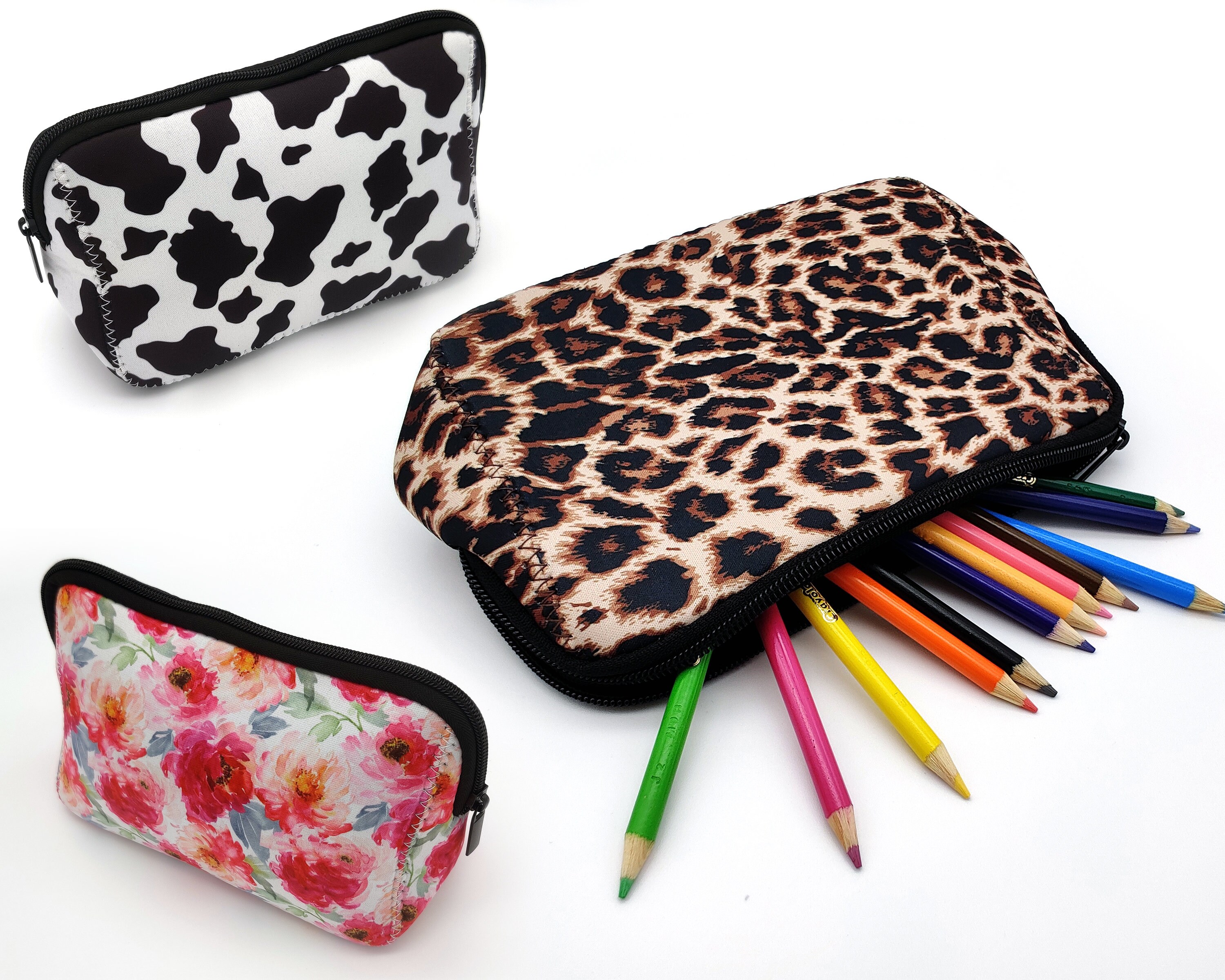 BOGO Pencil Pouch With Zipper Pen Pouch for Women Cow Print Bag