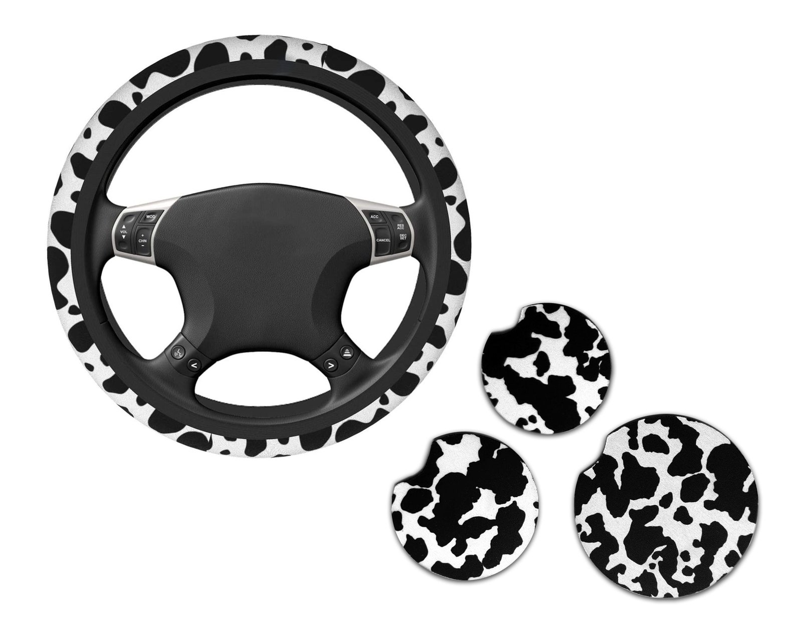 Cow Print Car Accessories Car Coasters Steering Wheel Etsy