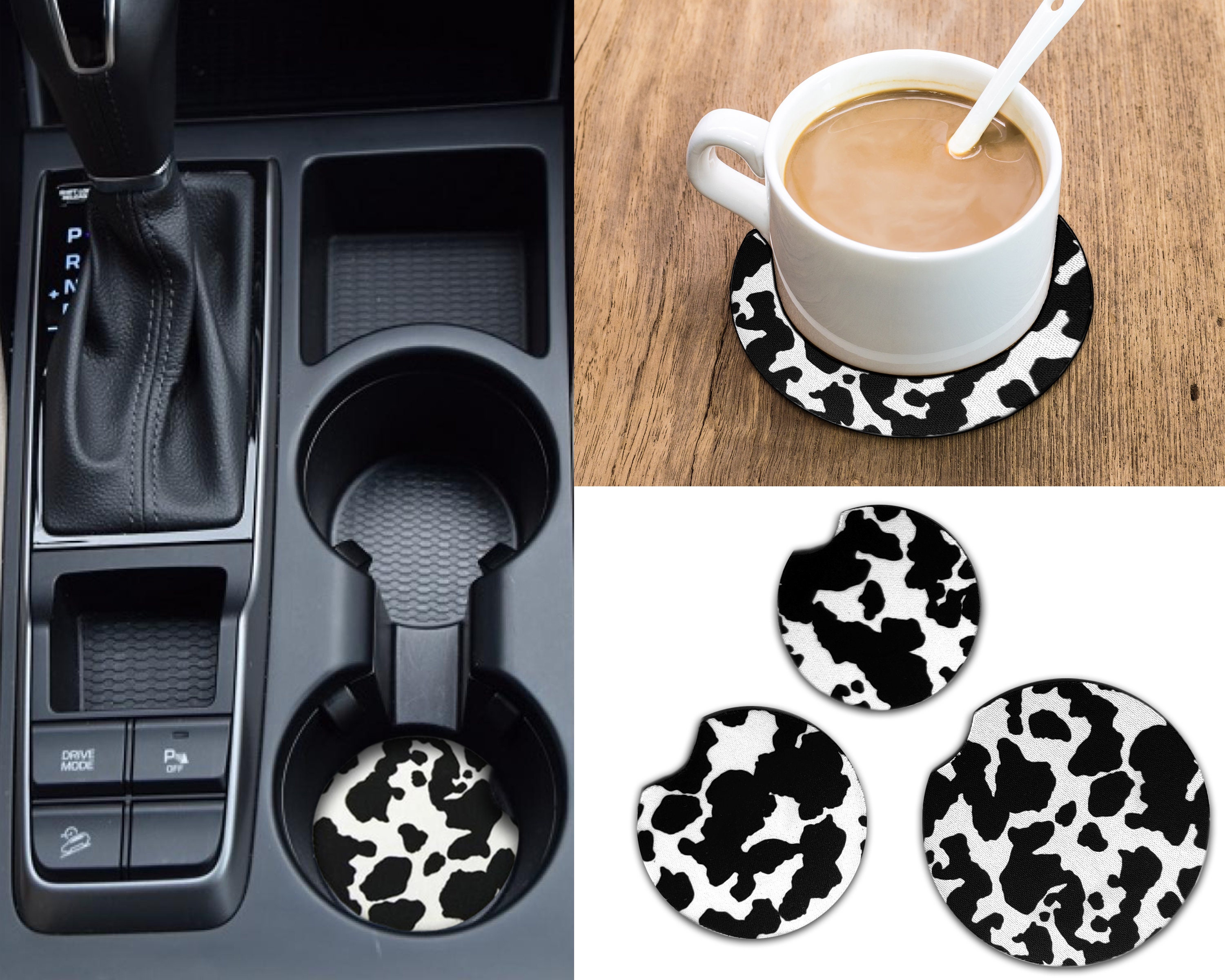 Cow Print Car Coasters Gifts for Her Cup Holder Coaster for Etsy