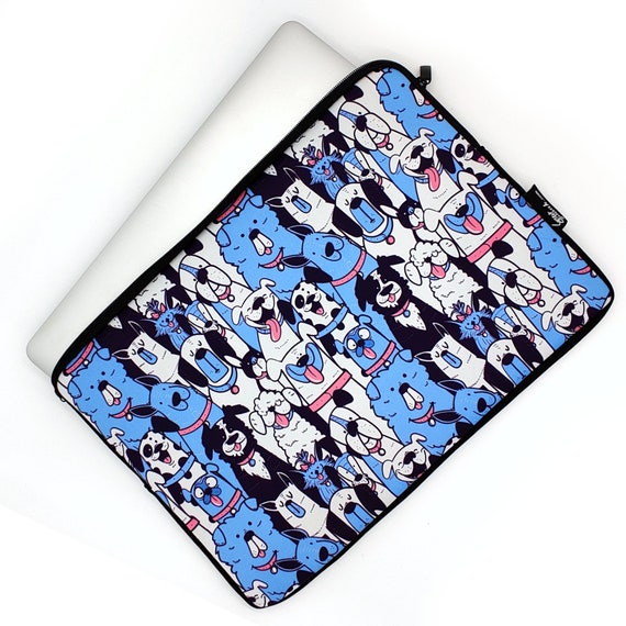 Blue Happy Dogs Macbook Sleeve: Water-Resistant Neoprene Laptop Case