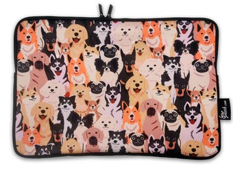 13-15 Inch Orange Dogs Print Laptop Sleeve, Water-Resistant Neoprene Notebook Case