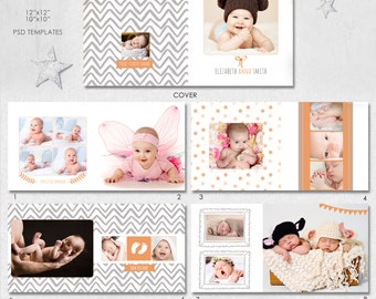 Newborn Album Template, Unisex Baby Shower, 10x10, 12x12 (PSD)
