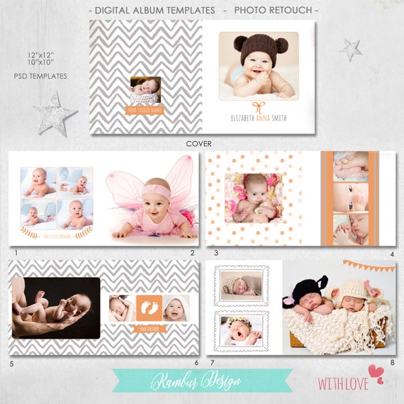 Download 10x10 12x12 Psd 30 Pages Album Template Newborn Baby Etsy PSD Mockup Templates