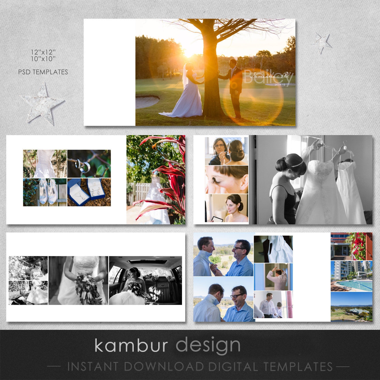 Photobook Cover Template for Square Wedding Album, Instant