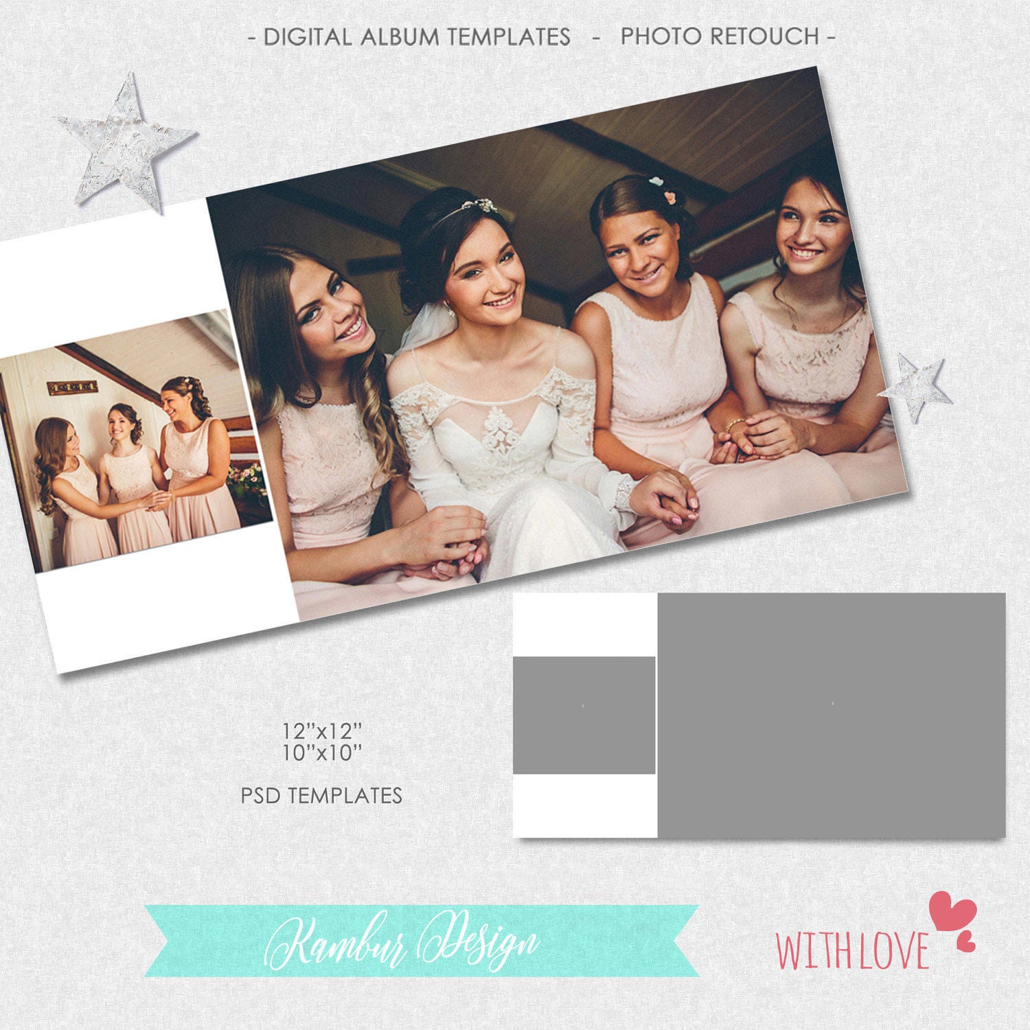 Photobook Cover Template for Square Wedding Album, Instant