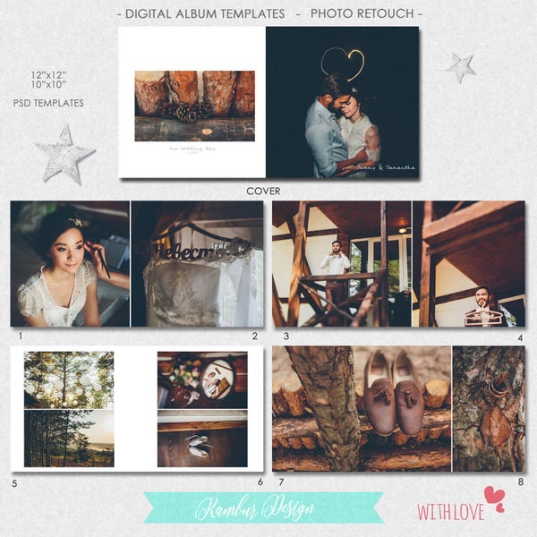 PSD 10X10, 12x12 (40 pages), Wedding  Album template, (Classic Layout),  21 spread  and a cover - AL6