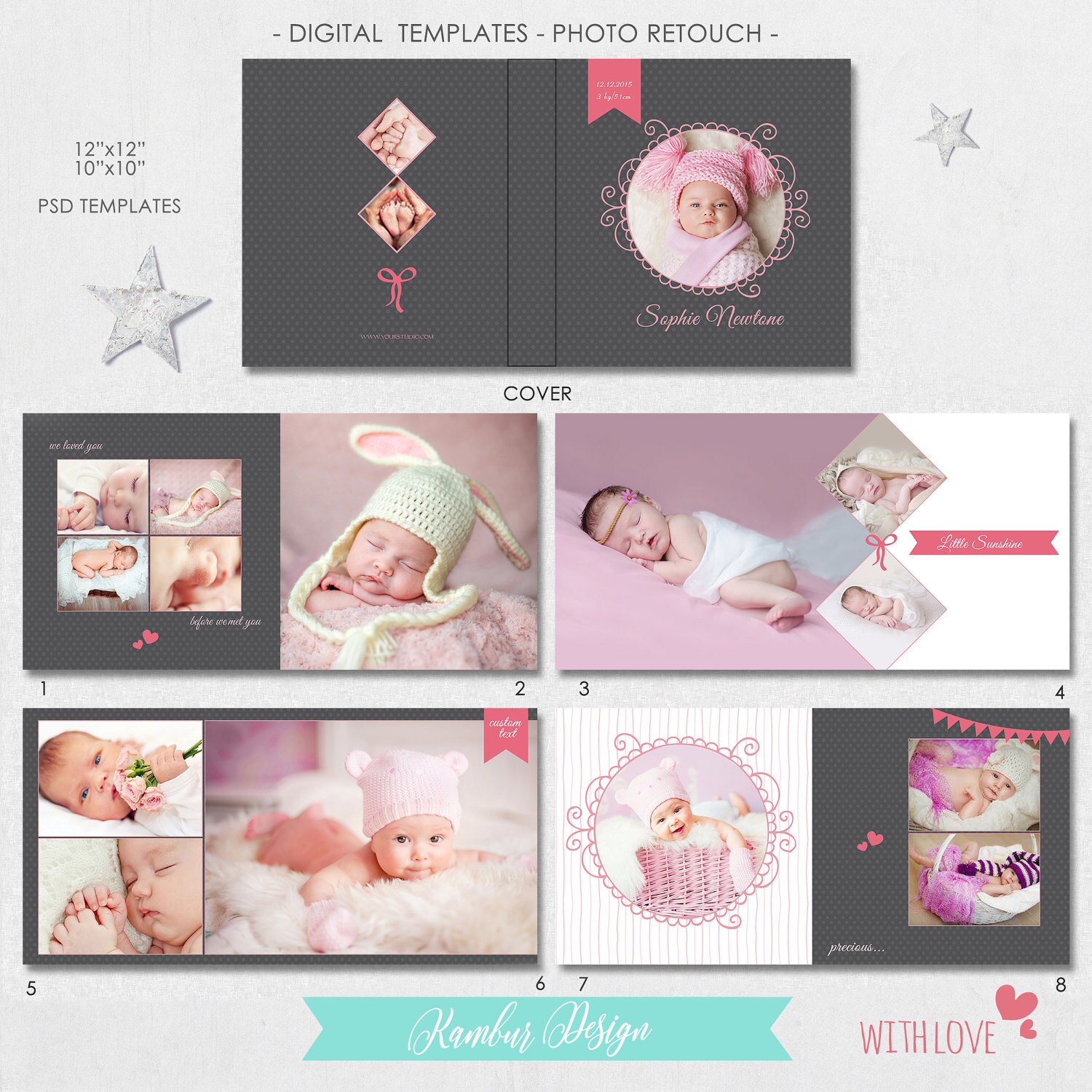 12x12 10x10 PSD 30 pages Album Template Newborn baby Etsy