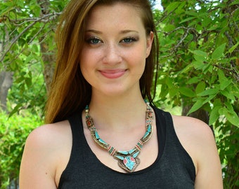 Lapis /& Coral Inlays Bohemian Necklace Handmade Necklace Ethnic Tibetan Handmade Necklace with Turquoise