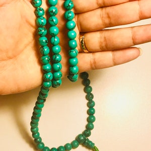 8mm Turquoise Prayer Beads with Carnelian spacer, 108 Beads Mala (Necklace)