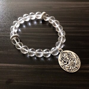 Kristall klar Quarz Handgelenk Mala mit Ganesh anpassen Ihren Charme, Stein und Größe