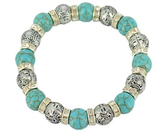 8mm Turquoise & White Metal Bracelet