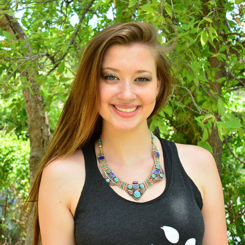 Lapis /& Coral Inlays Bohemian Necklace Handmade Necklace Ethnic Tibetan Handmade Necklace with Turquoise