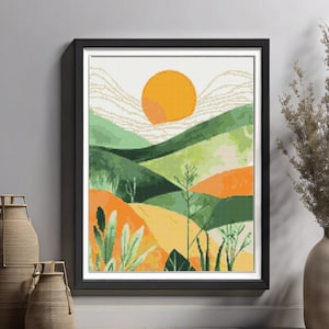 Landscape Modern Cross Stitch Pattern PDF,Nature Cross Stitch Pattern, Beautiful Landscape pattern,Mountains,Digital download