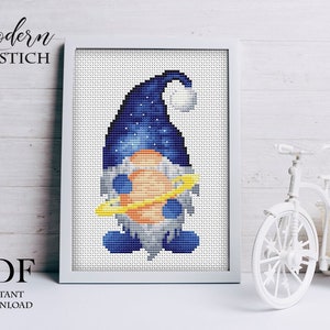 Galaxy Gnome cross stitch pattern modern Instant download PDF