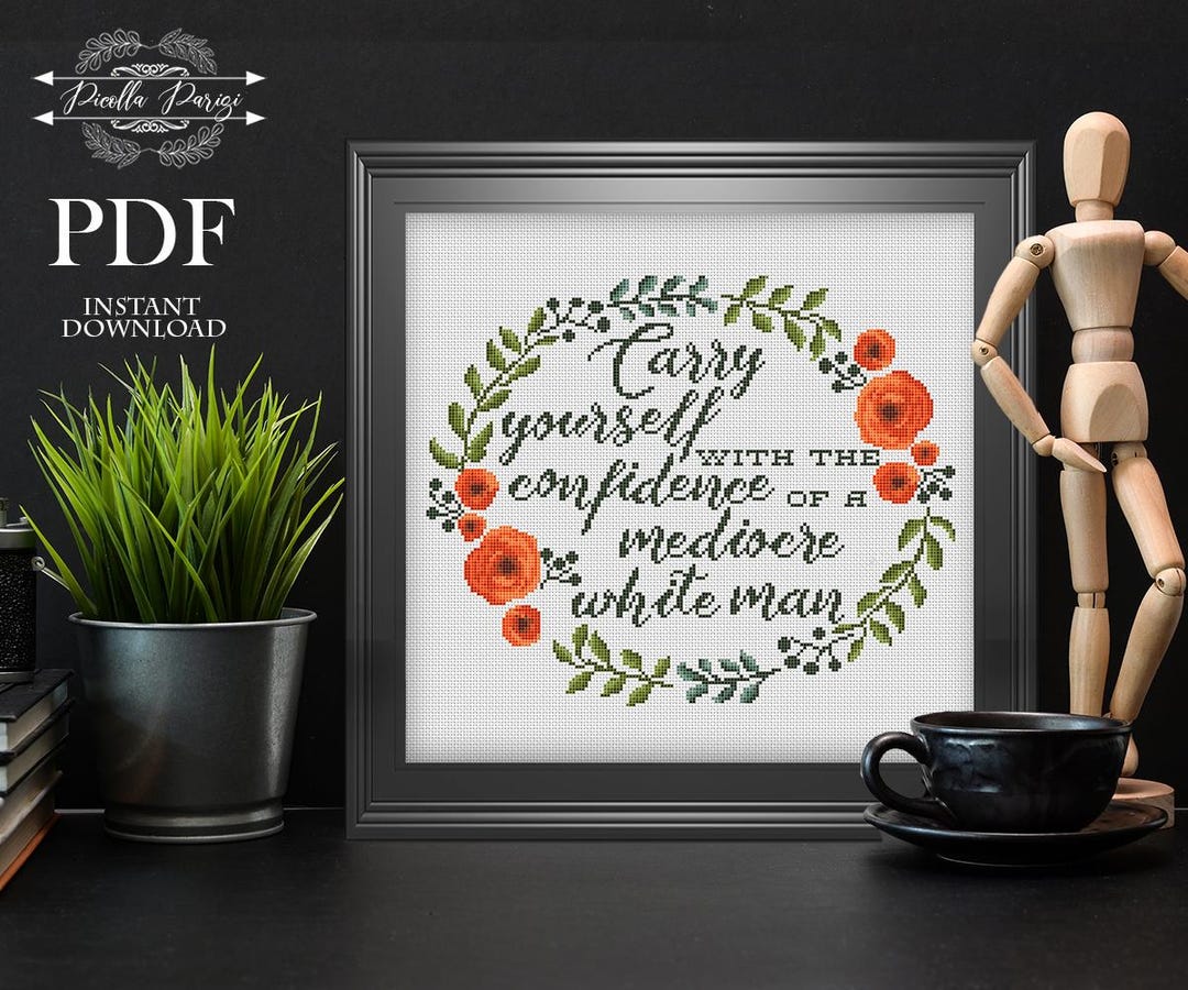 Confidence Cross Stitch Pattern PDF | Funny Quote | Floral Wreath ...