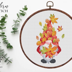 Thanksgiving Gnome cross stitch pattern, Autumn cross stitch pattern, PDF