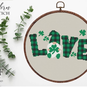 Patricks Day Gnome cross stitch pattern modern Instant download PDF