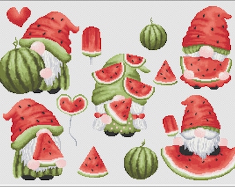 Watermelon gnomes cross stitch pattern Set of gnomes cross stitch pattern xstitch Instant download PDF