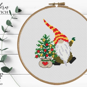 Christmas Gnome Modern Cross Stitch Pattern, Easy cross stitch pattern, Instant download PDF