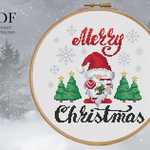 Christmas Gnome Modern Cross Stitch Pattern, Easy cross stitch pattern, Instant download PDF