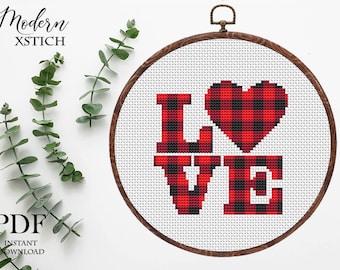 Valentines Love Heart Cross Stitch Pattern: Buffalo Plaid (PDF Pattern)