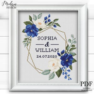 Schema personalizzato per punto croce per matrimonio: ghirlanda floreale (schema PDF) immagine 1