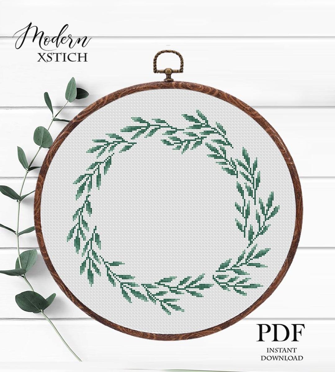 Green Leaf Wreath Cross Stitch Pattern | Beginner Friendly (PDF ...