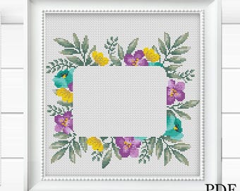 Bloemen kruissteekrandpatroon | Lentebloemen (pdf-patroon)