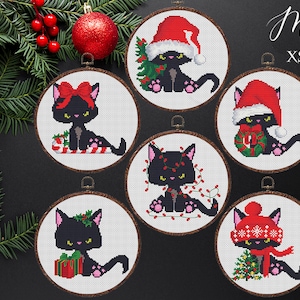 Weihnachtskatzen Modernes Kreuzstichmuster Set von 6, einfacher Kreuzstich, sofortiger Download PDF