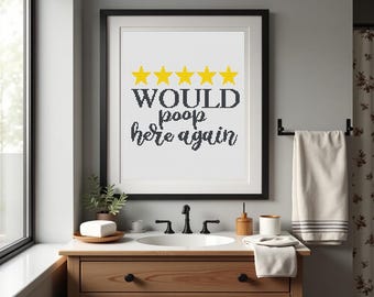 5 Stars: Would Poop Here Again – Funny Bathroom Cross Stitch Pattern PDF
